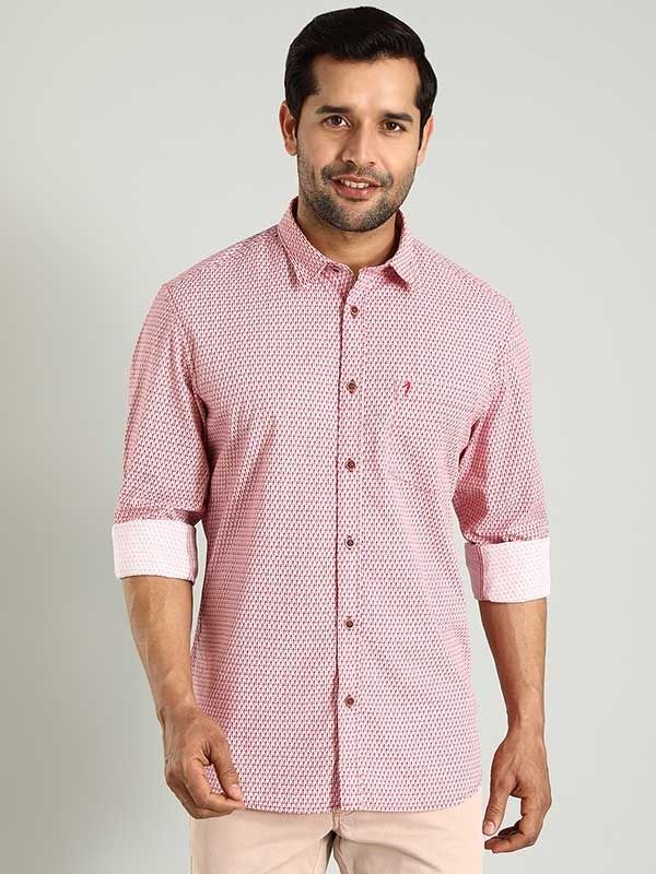 Indian Terrain Men's Regular Fit Full Sleeve All Over Print Red Shirt